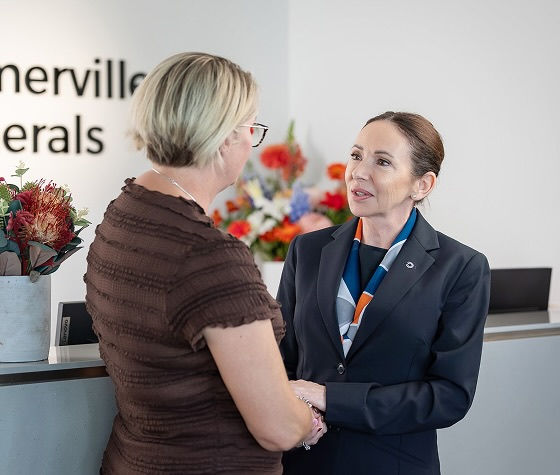 Somerville funeral director with a woman
